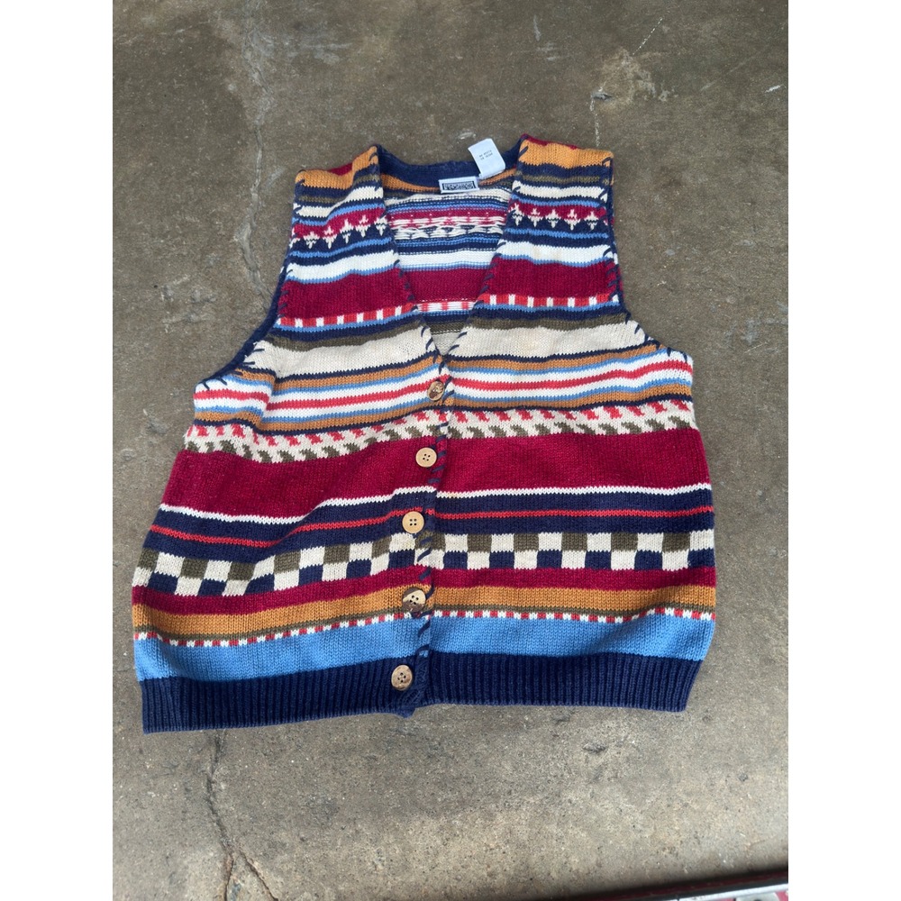 Vintage Multi Color Fair Isle Knit Sweater Vest W/ Geometric Aztec Print